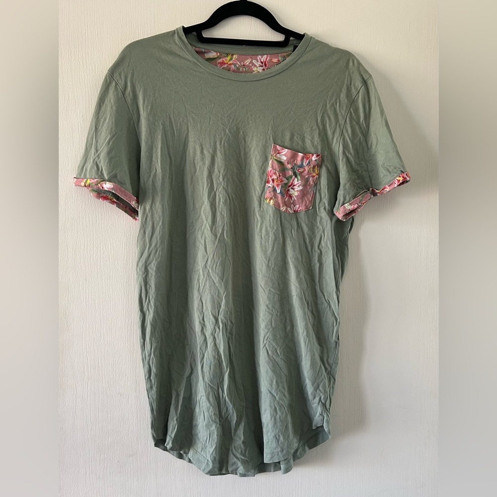 Jack & Jones Olive T-Shirt with Pink Floral Details